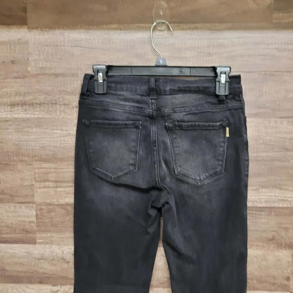 Vibrant Miu Split Leg Vintage Black Bootcut‎ Ripped Jeans Womens Raw Hem 3 / 25